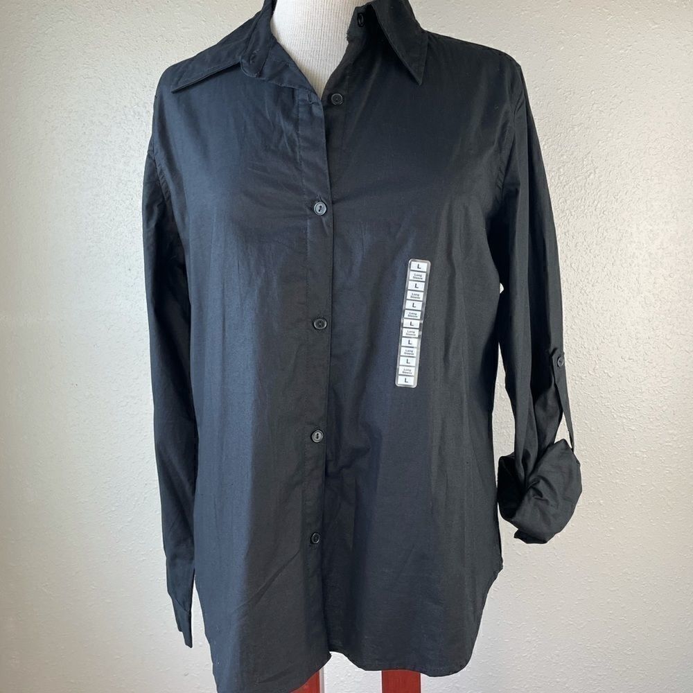 NWT JW Styles Black Button Down Shirt Size L